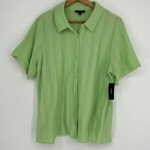 Alfani Great Escape Button Front Short Sleeve Sweater Women’s Size 1XL Green NWT